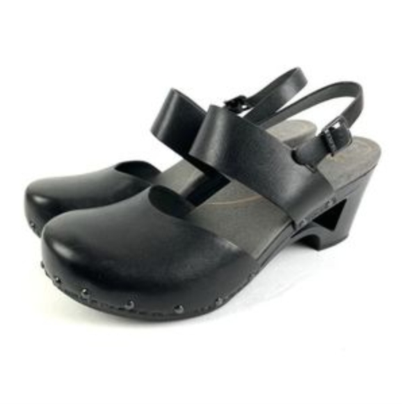 Dansko Shoes - DANSKO Vegan Leather Cutout Clog Studded Slingback Sandal Platform Size 38 Black